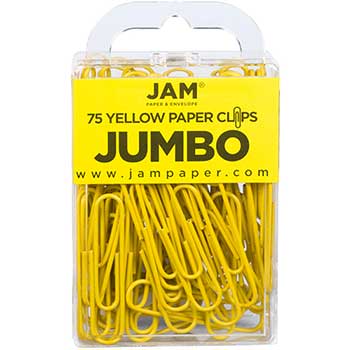 JAM Paper Paper Clips, Jumbo, Yellow, 75/PK, 3 PK/BX