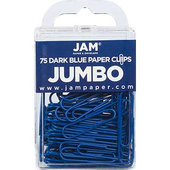 JAM Paper Paper Clips, Jumbo, Dark Blue, 75/PK, 3 PK/BX