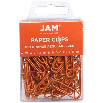 JAM Paper Paper Clips, Regular, Orange, 100/PK, 3 PK/BX