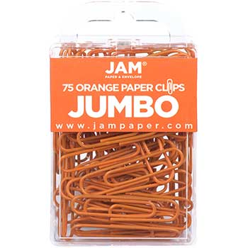 JAM Paper Paper Clips, Jumbo, Orange, 75/PK, 3 PK/BX