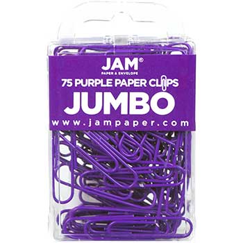 JAM Paper Paper Clips, Jumbo, Purple, 75/PK, 3 PK/BX