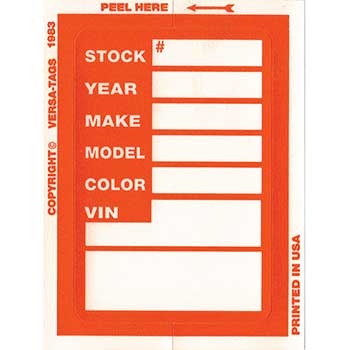 Versa-Tags Kleer-Bak Stock Sticker, Orange, Form #400, 100/BX
