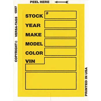 Versa-Tags Kleer-Bak Stock Sticker, Yellow, Form #400, 100/BX