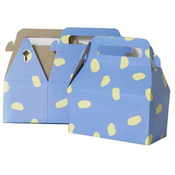 JAM Paper Gable Gift Box with Handle, 3 1/4&quot; x 6&quot; x 3&quot;, Blue and Yellow Dots Design