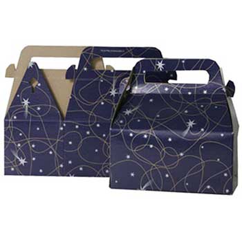 JAM Paper Gable Gift Box with Handle, 3 1/4&quot; x 6&quot; x 3&quot;, Purple Shooting Stars Design