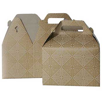 JAM Paper Gable Gift Box with Handle, 4&quot; x 8&quot; x 5 1/4&quot;, Gold Kraft