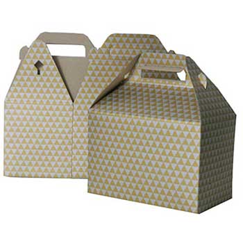 JAM Paper Gable Gift Box with Handle, 4&quot; x 8&quot; x 5 1/4&quot;, Gold &amp; Silver Diamond