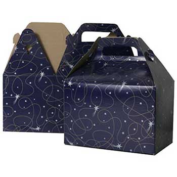 JAM Paper Gable Gift Box with Handle, 4&quot; x 8&quot; x 5 1/4&quot;, Purple Shooting Stars