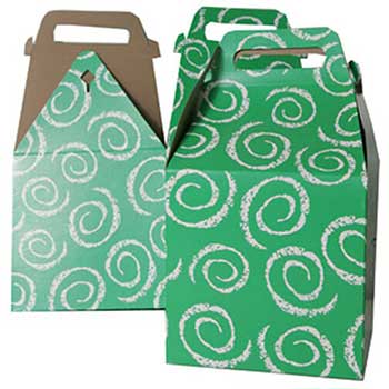 JAM Paper Gable Gift Box with Handle, 8&quot; x 7 1/4&quot; x 8&quot;, Green Swirl