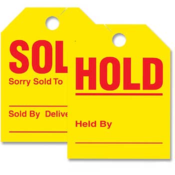 Auto Supplies Mirror Hang Tags, Sold Hold, Form #280-SH, 8.5&quot; x 11.5&quot;, 50/PK
