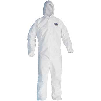 KleenGuard A40 Liquid/Particle Protection Coveralls, Zip Front, Elastic Wrists/Ankles/Hood, White, 4-XL, 25 Coveralls/Case
