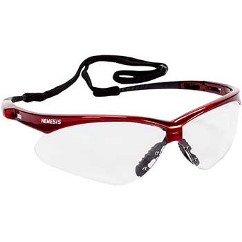 KleenGuard Nemesis Safety Glasses, Clear Anti-Fog Lenses with Red Frame, Unisex, 1 Pair