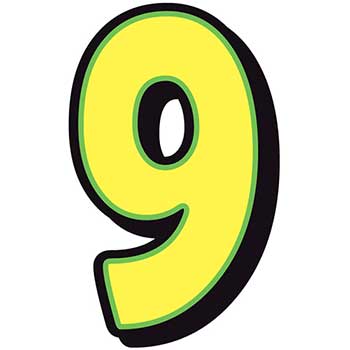 Auto Supplies Giant Magnetic Number, Yellow with Green Border, 9, 1/BX