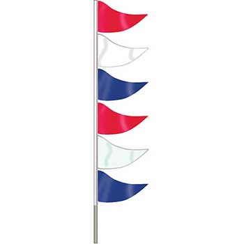 Auto Supplies Ground Pennants with Poles, Red/White/Blue, Plasticloth, 6/PK
