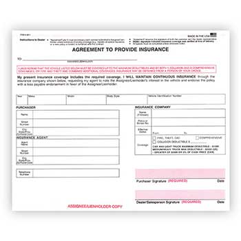 Auto Supplies Agreement to Provide Insurance Policy, 100/PK