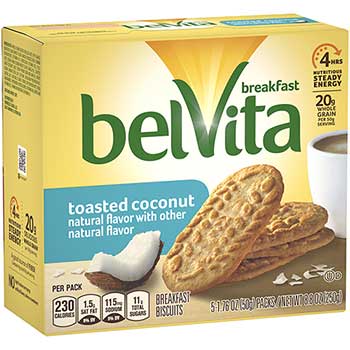 Nabisco belVita Breakfast Biscuits, Toasted Coconut, 1.76 oz, 5/Box, 6 Boxes/Pack