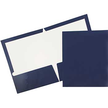 JAM Paper Laminated Two Pocket Glossy Folders, Navy Blue, 25/PK