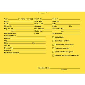 Auto Supplies Vehicle Deal Jackets, Printed, DSA-546, Yellow, 100/PK