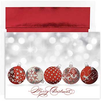 JAM Paper Christmas Card Sets with Envelopes, Sparkling Ornaments Christmas Card Packs, 16 Cards/Pack
