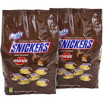 Snickers Minis Size Chocolate Candy Bars 40 oz. Bag, 2 Pack
