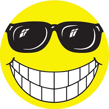 Auto Supplies Window Sticker, Happy Face with Sun Glasses, 6&quot; Diameter, 12/PK