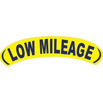 Auto Supplies Arch Slogan Window Sticker, Low Mileage, Blue/Yellow, 12/PK