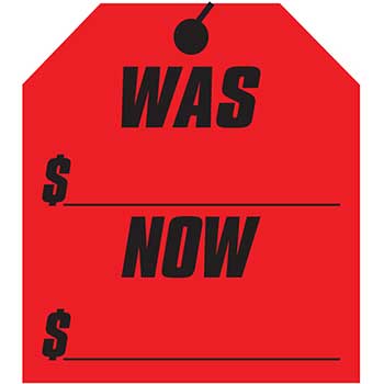 Auto Supplies Window Sticker, Tag, Red, Was/Now, 9 1/4&quot; x 8 1/2&quot;, 12/PK