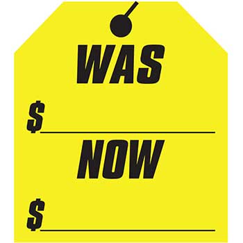 Auto Supplies Window Sticker, Tag, Yellow, Was/Now, 9 1/4&quot; x 8 1/2&quot;, 12/PK