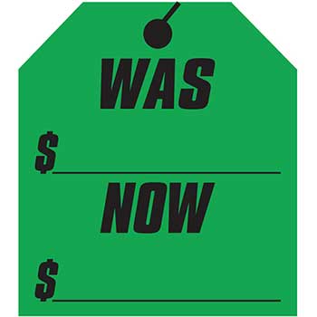 Auto Supplies Window Sticker, Tag, Green, Was/Now, 9 1/4&quot; x 8 1/2&quot;, 12/PK