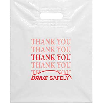 Auto Supplies Patch Handle Bags, Plastic, White, Red Imprint, 100/PK