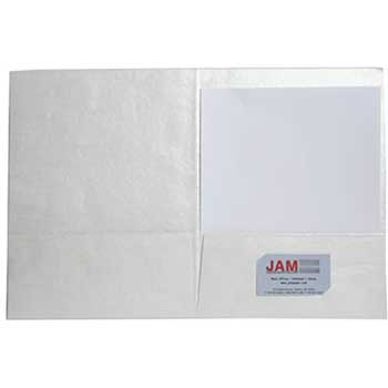 JAM Paper Handmade Recycled Folder, White Metallic
