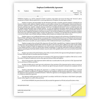 Auto Supplies Employee Confidentiality Agreement Form, 100/PK