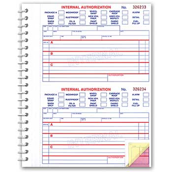 Auto Supplies Internal Authorization Book, Form #125, 3 Part, 100 Per Book
