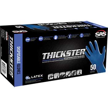 SAS Safety Corp. Thickster Exam-Grade Disposable Gloves, Powder-Free, Latex, Medium, 50/BX