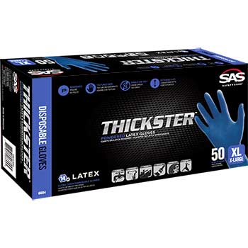SAS Safety Corp. Thickster Disposable Gloves, Powdered, Latex, Large, 50/BX