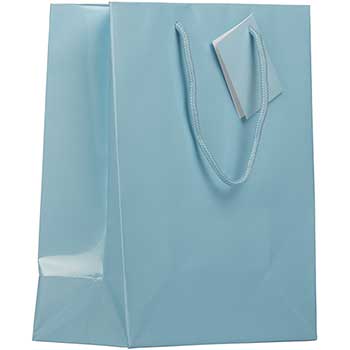 JAM Paper Glossy Gift Bags with Rope Handles, 8&quot; x 4&quot; x 10&quot;, Baby Blue, 6/PK
