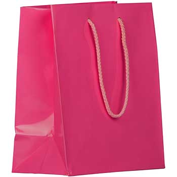 JAM Paper Glossy Gift Bags with Rope Handles, 8&quot; x 4&quot; x 10&quot;, Hot Pink, 6/PK