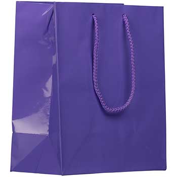 JAM Paper Glossy Gift Bags with Rope Handles, 8&quot; x 4&quot; x 10&quot;, Purple, 6/PK