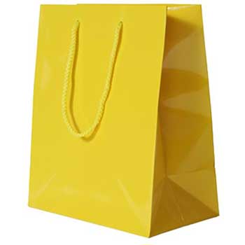 JAM Paper Glossy Gift Bags with Rope Handles, 10&quot; x 5&quot; x 13&quot;, Yellow, 6/PK