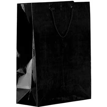 JAM Paper Glossy Gift Bag with Rope Handles, 12 1/2&quot; x 17&quot; x 6&quot;, Black