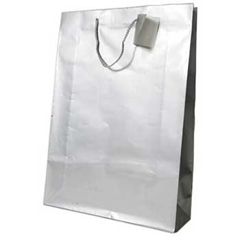 JAM Paper Glossy Gift Bag with Rope Handles, 12 1/2&quot; x 17&quot; x 6&quot;, Silver