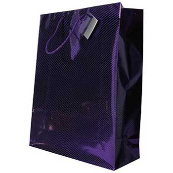 JAM Paper Gift Bag with Rope Handles, Diagonal Pinstripe, 17&quot; x 21&quot; x 6 1/4&quot;, Purple Foil