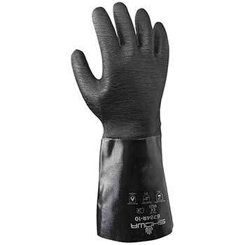 SHOWA Neoprene Chemical Resistant Gloves, 14&quot;, Large, Black, 12/PK