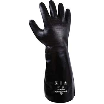 SHOWA Neoprene Chemical Resistant Gloves, Large, Black, 12/PK
