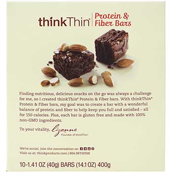 thinkThin Protein Bars Almond Brownie, 1.41 oz., 10/PK