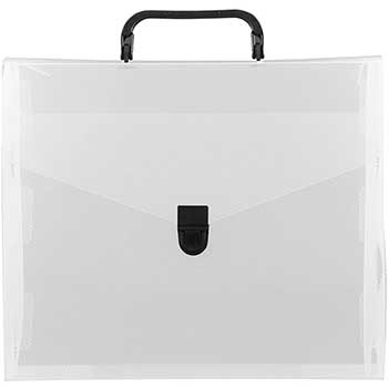 JAM Paper Plastic Portfolio File Carry Case with Handles, 10&quot; x 12&quot; x 4&quot;, Clear with Black Buckle