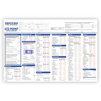 Auto Supplies Certified Pre-Owned 172 Point Multi-Point Vehicle Inspection Report, 3 Part, 100/PK