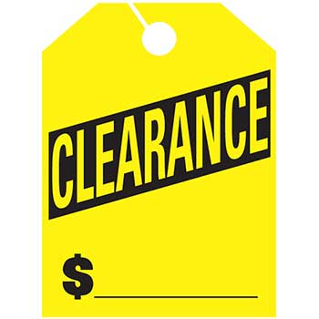 Auto Supplies Mirror Hang Tags, Clearance, Large, Yellow, 50/PK