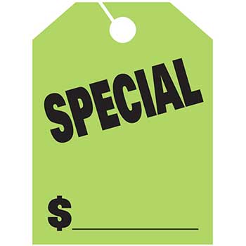 Auto Supplies Mirror Hang Tags, Special, Large, Green, 50/PK