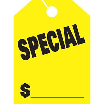 Auto Supplies Mirror Hang Tags, Special, Large, Yellow, 50/PK